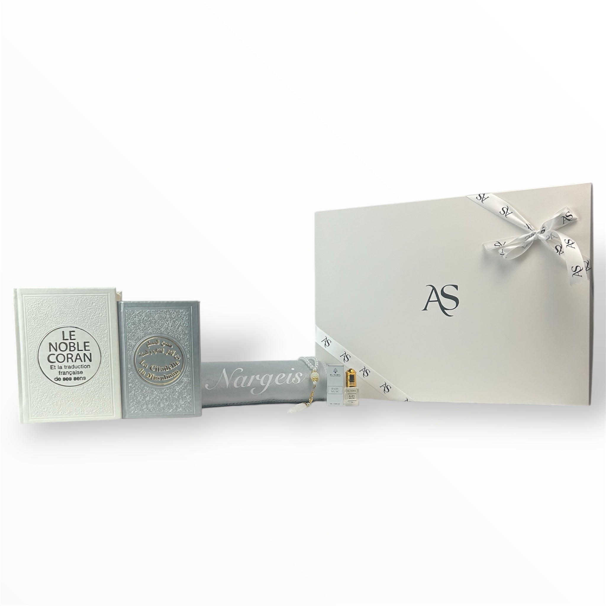 Coffret Coran Velours Gris Clair