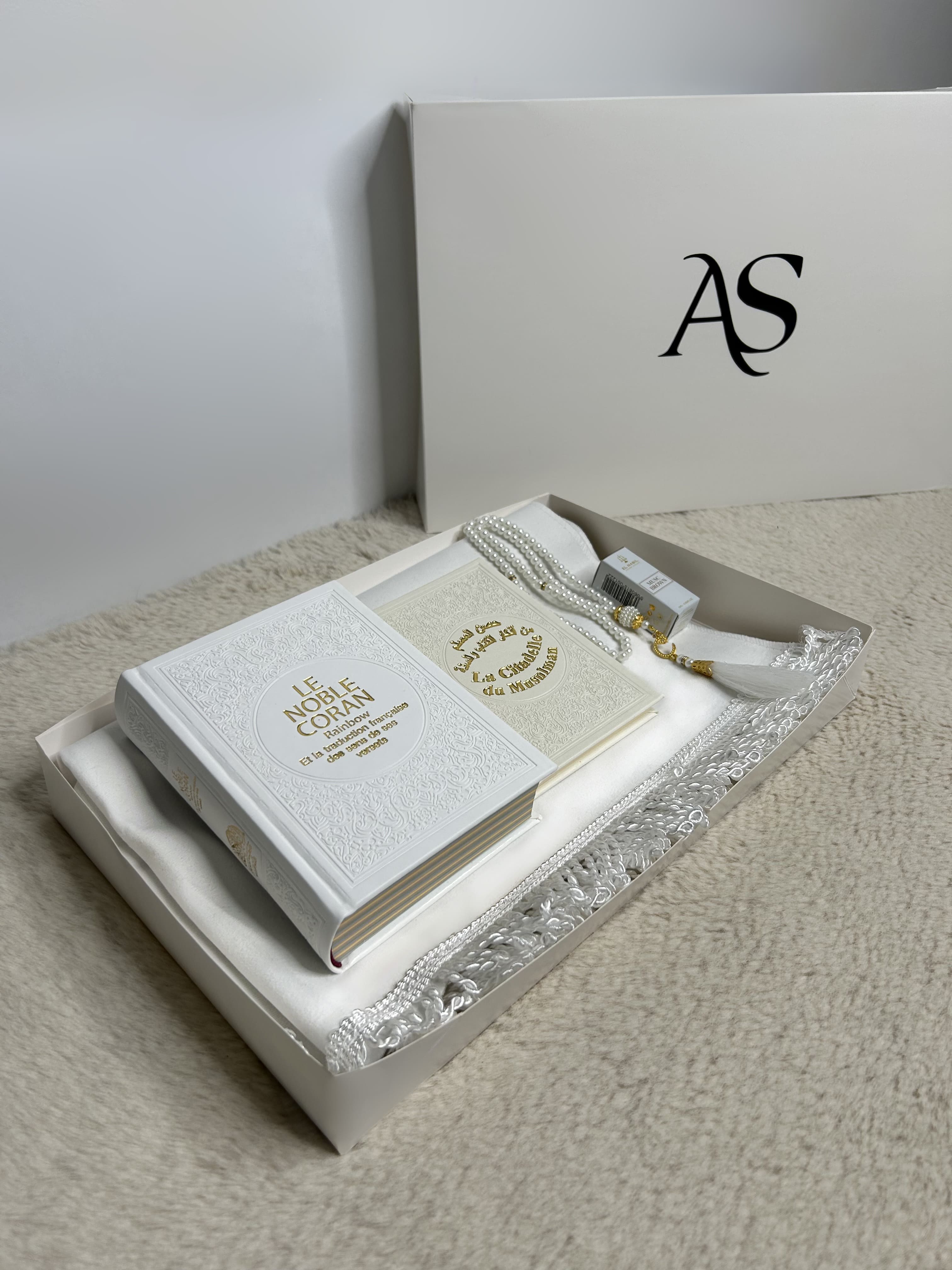 Coffret Coran Velours Blanc