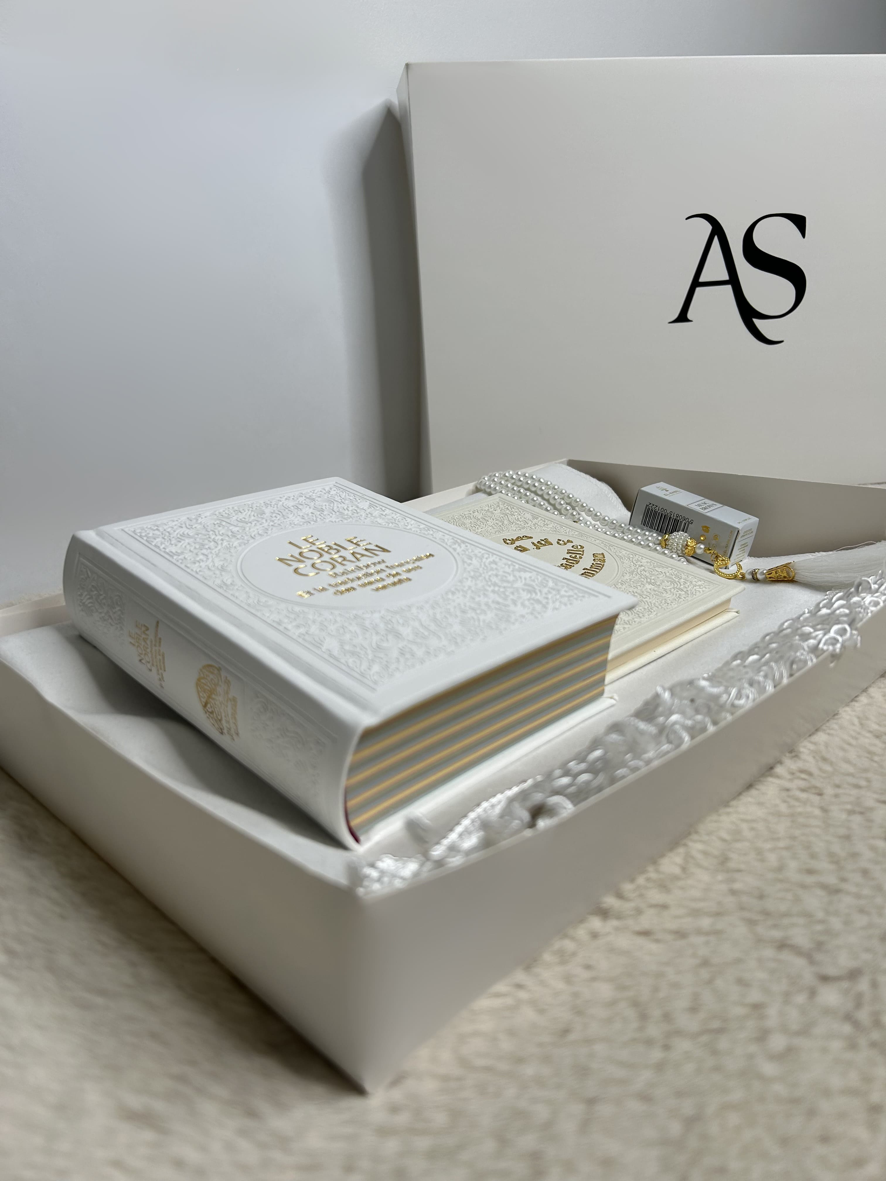Coffret Coran Velours Blanc